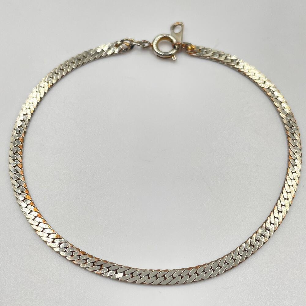 Vintage Silver Tone Herringbone Chain Anklet Bracelet Retro Minimalist Boho